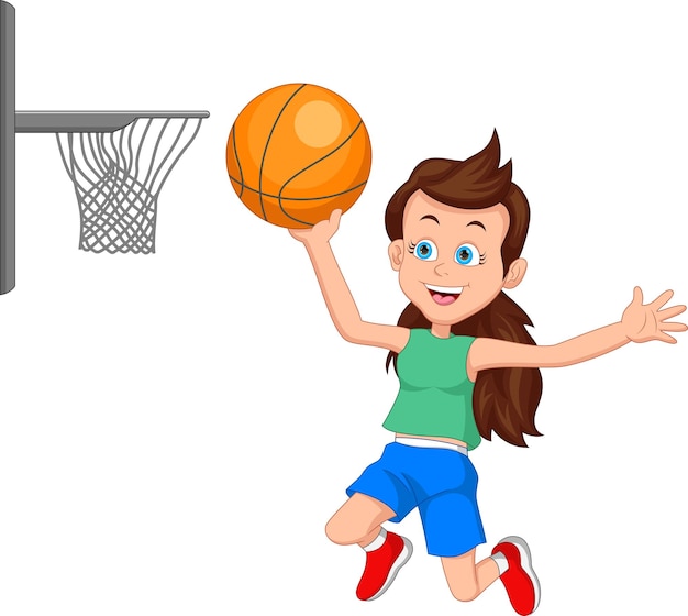 Cartoon schattig meisje basketbal spelen