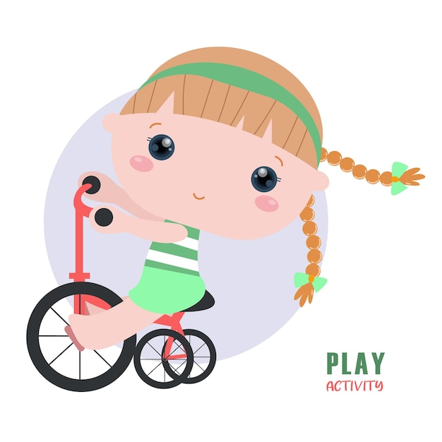 Vector cartoon schattig meisje fiets spelen