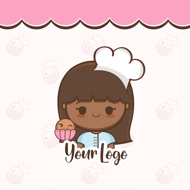 Cartoon schattig meisje met cupcake illustratie Vector