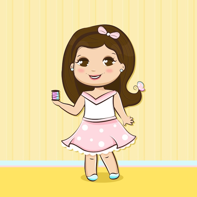 Cartoon schattig meisje met vlinder illustratie Vector