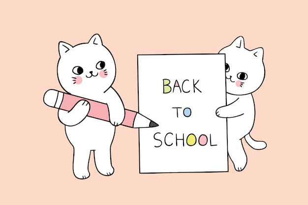 Cartoon schattig terug naar school kat schrijfpapier