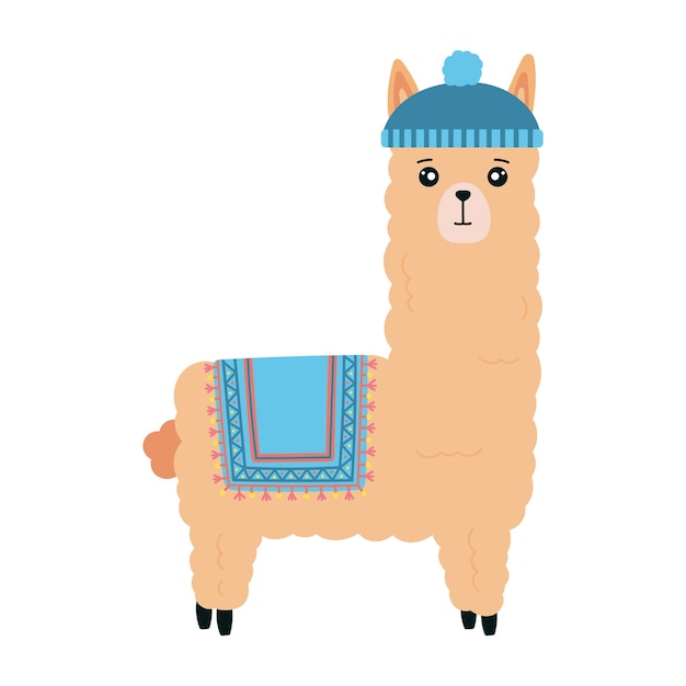 Cartoon schattige alpaca lama alpaca in vlakke stijl