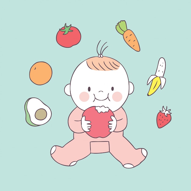 Cartoon schattige baby en voedsel vector.