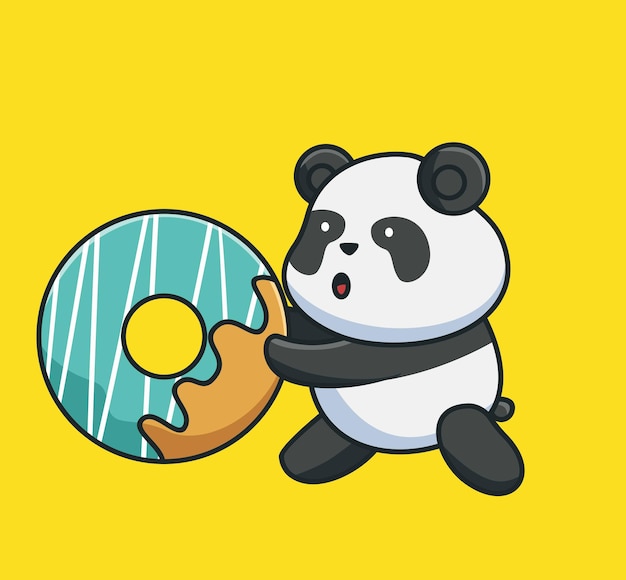 Cartoon schattige baby panda eten en spelen rollende gigantische cartoon dierlijk voedsel concept geïsoleerd