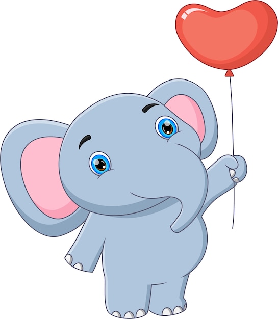 Vector cartoon schattige babyolifant met ballon