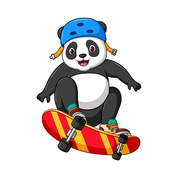 Cartoon schattige babypanda die skateboard speelt