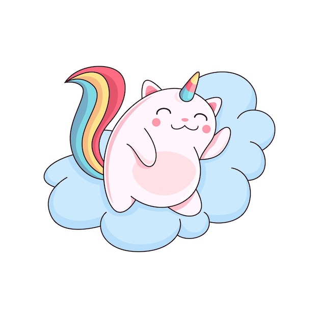 Cartoon schattige caticorn karakter slapen op wolk