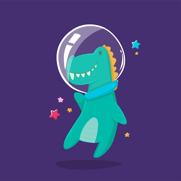 Cartoon schattige dieren astronaut dinosaurus in de ruimtekosmos