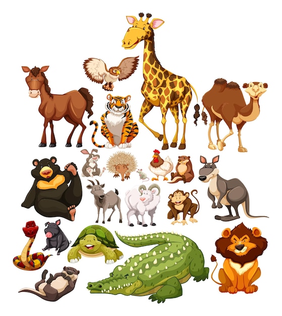 Vector cartoon schattige dieren vectoren set