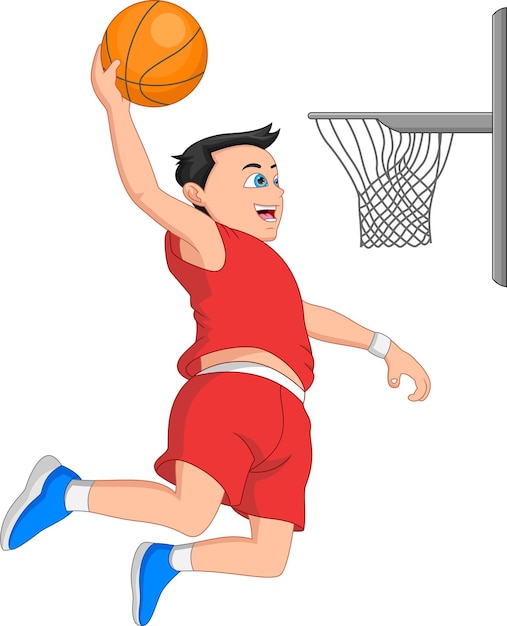 cartoon schattige jongen die basketbal speelt