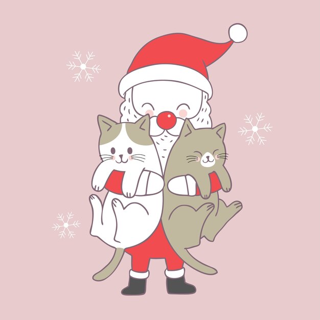 Cartoon schattige kerst Santa Claus en katten vector.