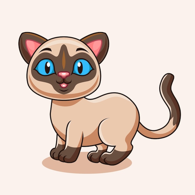 Cartoon schattige kleine siamese kat die plezier heeft op witte achtergrond