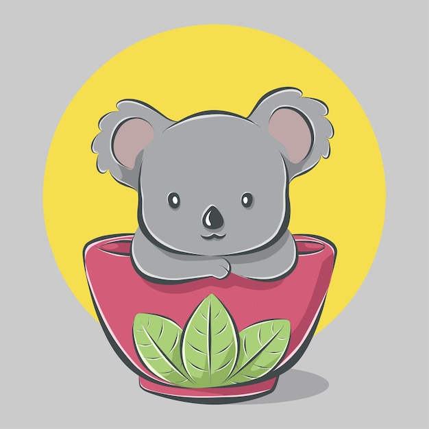 Cartoon schattige koala in de kom