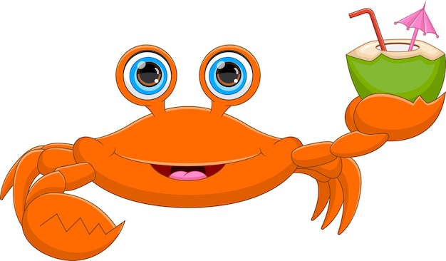 Cartoon schattige krab met kokosdrank