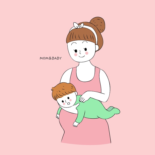 Cartoon schattige moeder en baby boeren vector.