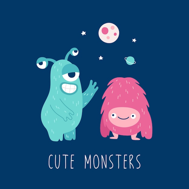 Vector cartoon schattige monsters voor print ontwerp illustratie voor kinderen