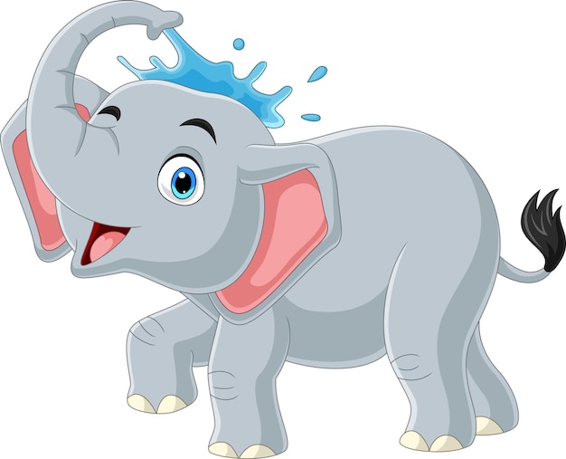 Vector cartoon schattige olifant sproeiend water