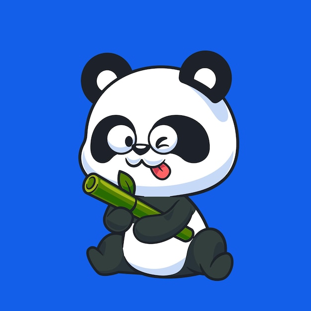 Vector cartoon schattige panda die bamboe eet