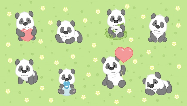 Vector cartoon schattige panda set