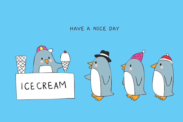 Cartoon schattige pinguïn en ijs vector.
