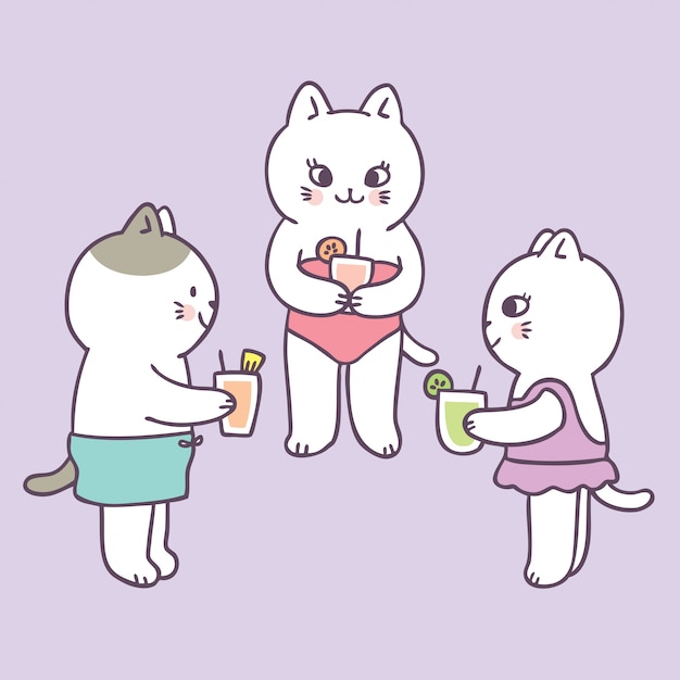 Cartoon schattige zomer katten en drinken