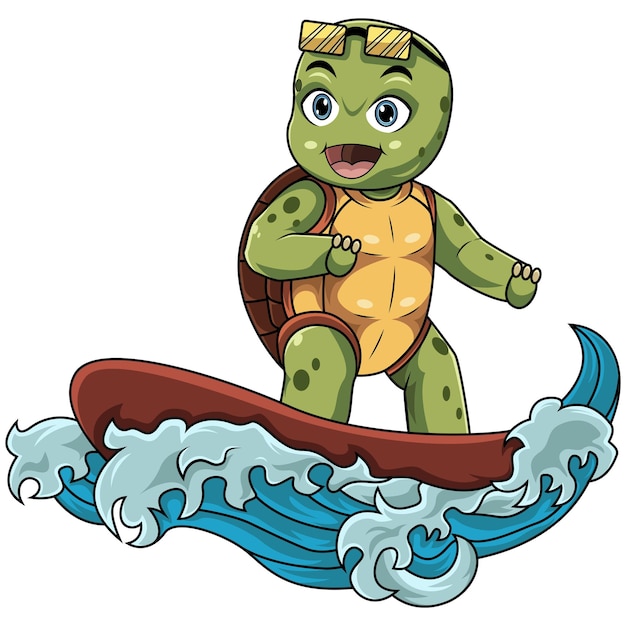 Vector cartoon schildpad surft in de zee