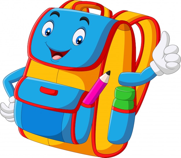 Cartoon school backpack giving thumbs up