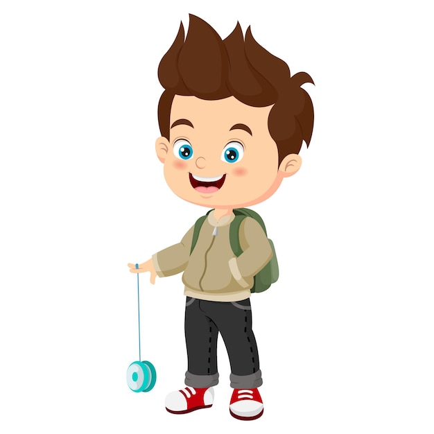 Vector cartoon school boy playing with a yoyo