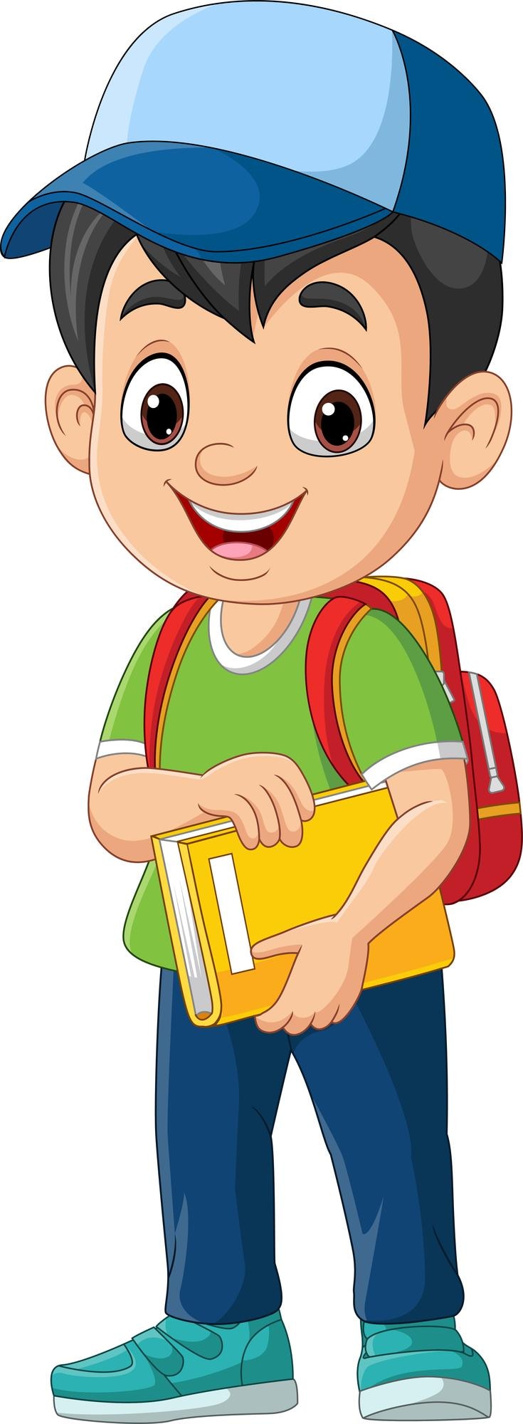 Vector cartoon school boy with bag and book