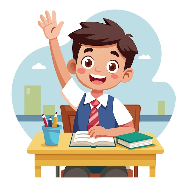 a cartoon of a school boy with a book in his hand and the word quot happy quot