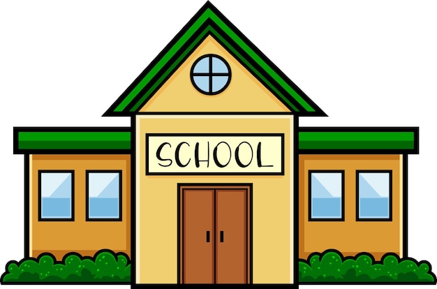 Cartoon School Building. Vector Hand Drawn Illustration Isolated On Transparent Background