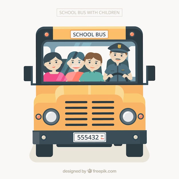 Cartoon school bus with children