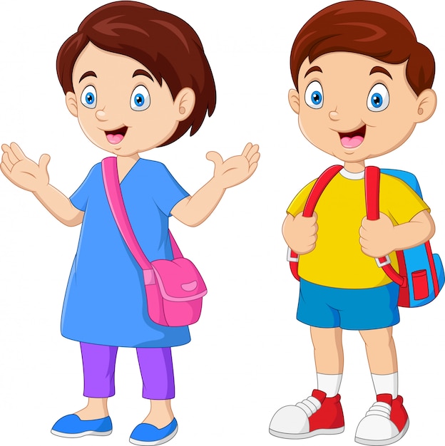 Cartoon school children with backpacks