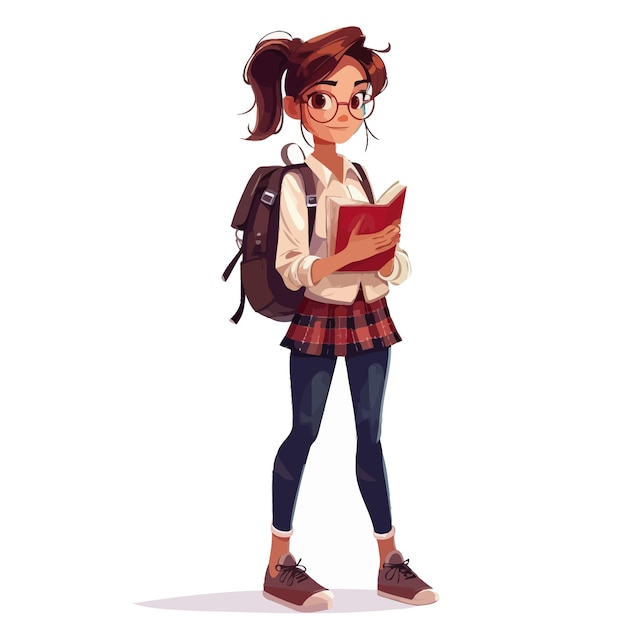 Vector cartoon_school_girl_with_a_book_and_backpack