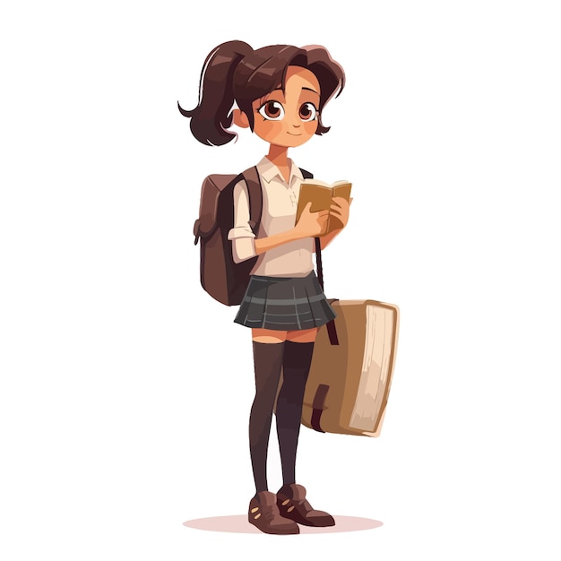 Vector cartoon_school_girl_with_a_book_and_backpack