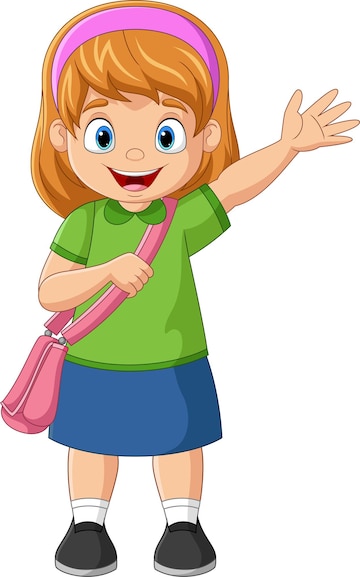 Children Kids Clipart-smiling cute girl with her bag pack back to