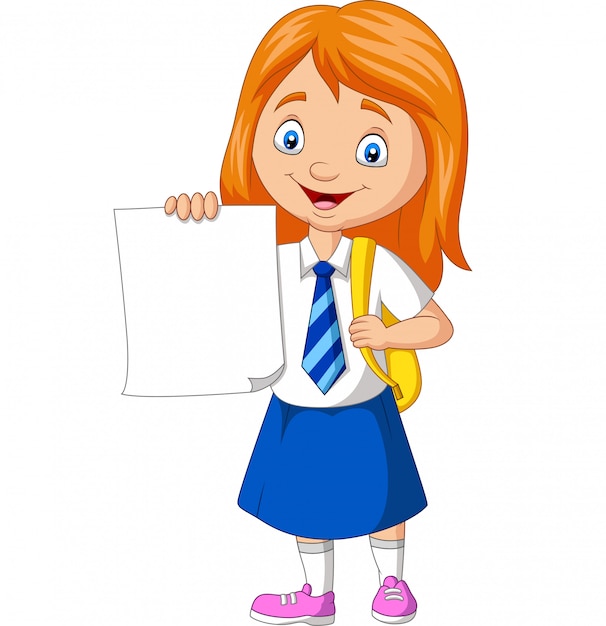 Vector cartoon school meisje in uniform bedrijf blanco papier