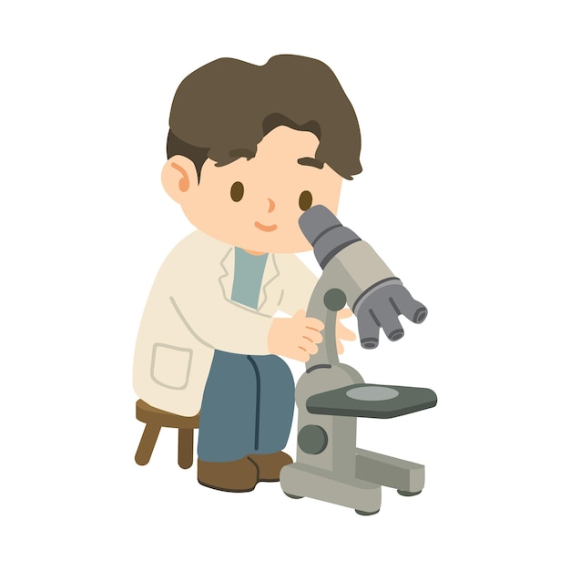 현미경 일러스트레이션 을 가진 만화 과학자