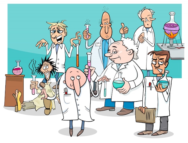 Vector cartoon scientists characters group