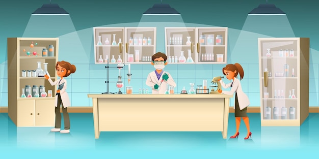 Cartoon Scientists Lab Composition