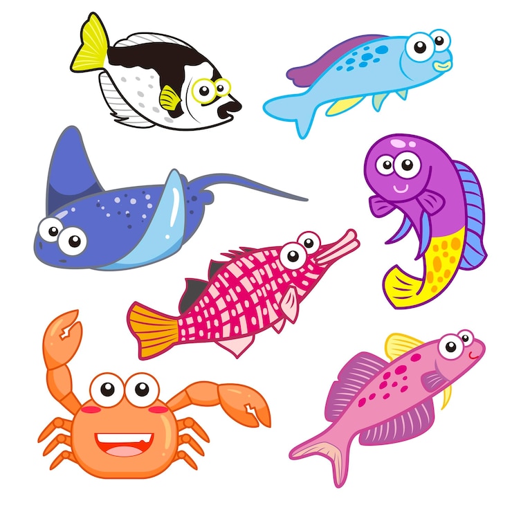 Vector カートゥーン 海の動物 白い背景で設定