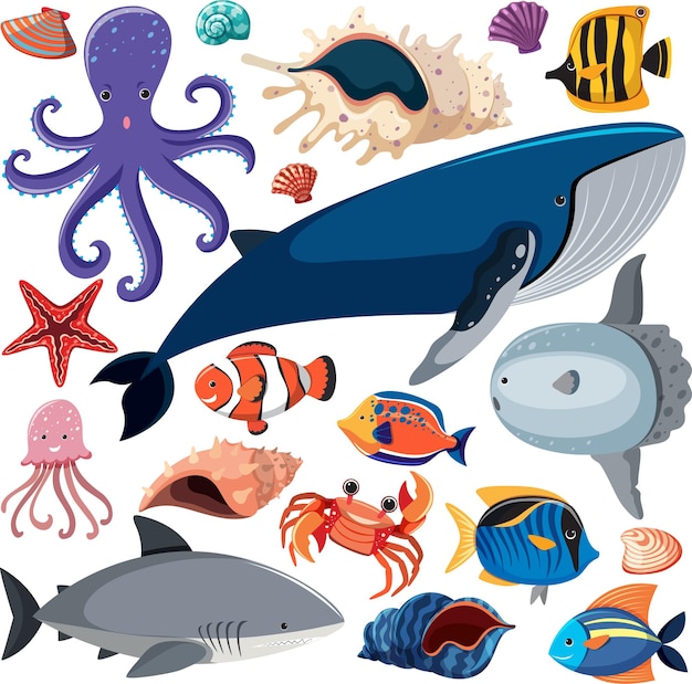 Cartoon sea life seamless pattern con personaggio di animali marini