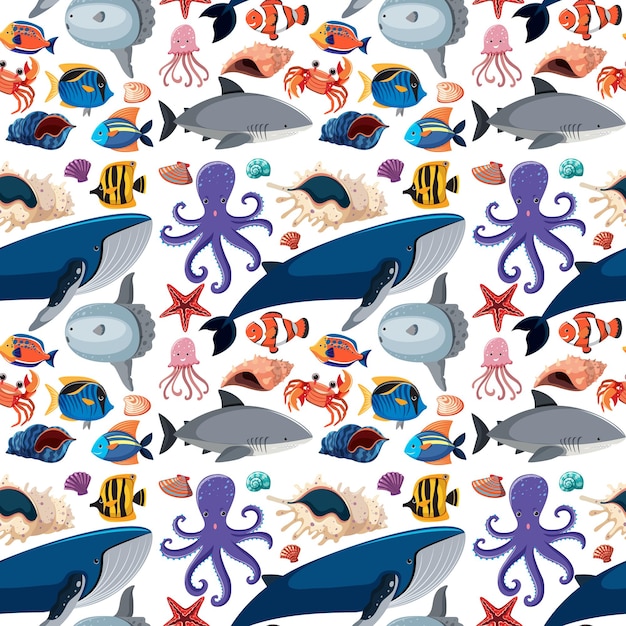 Мультфильм морской жизни бесшовные модели с морскими животными