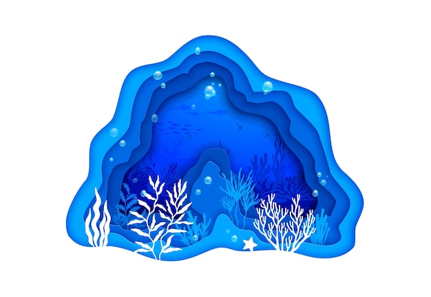 Вектор Мультфильм морской бумаги вырезать подводный пейзаж