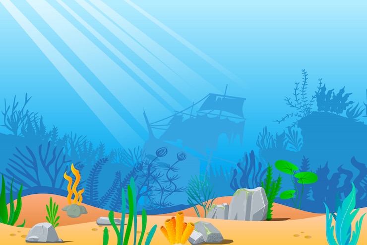 Vector 漫画の海の水中自然