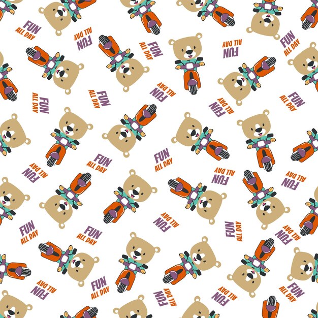 Vector cartoon seamless pattern of cute bear riding scooter can be used for tshirt printing children wear fashion designs and other decoration