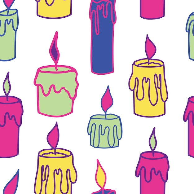 Cartoon seamless pattern of psychedelic candles modern design for greeting cards posters prints colorful illustration handdrawn vector template wallpaper all elements are isolated