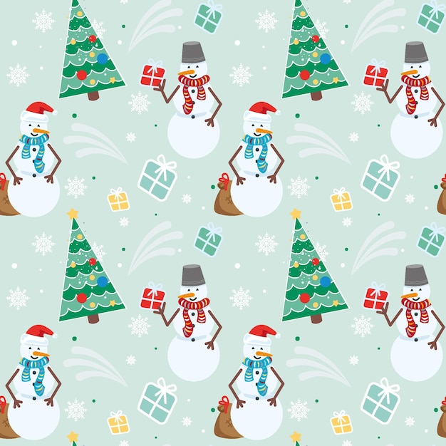 Cartoon seamless pattern ready for wrapping paper Santa Snow man presents