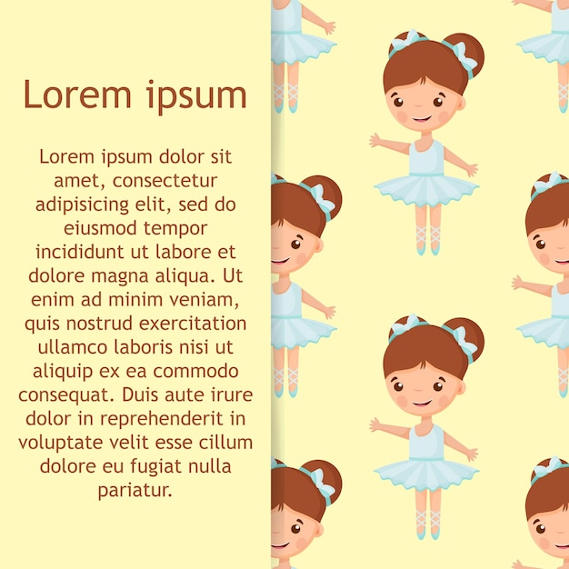 Vector cartoon seamless pattern with beautiful lovely little ballerinas girl vector illustration