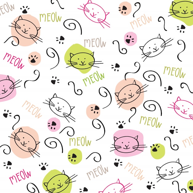 Cartoon seamless pattern with cute cats